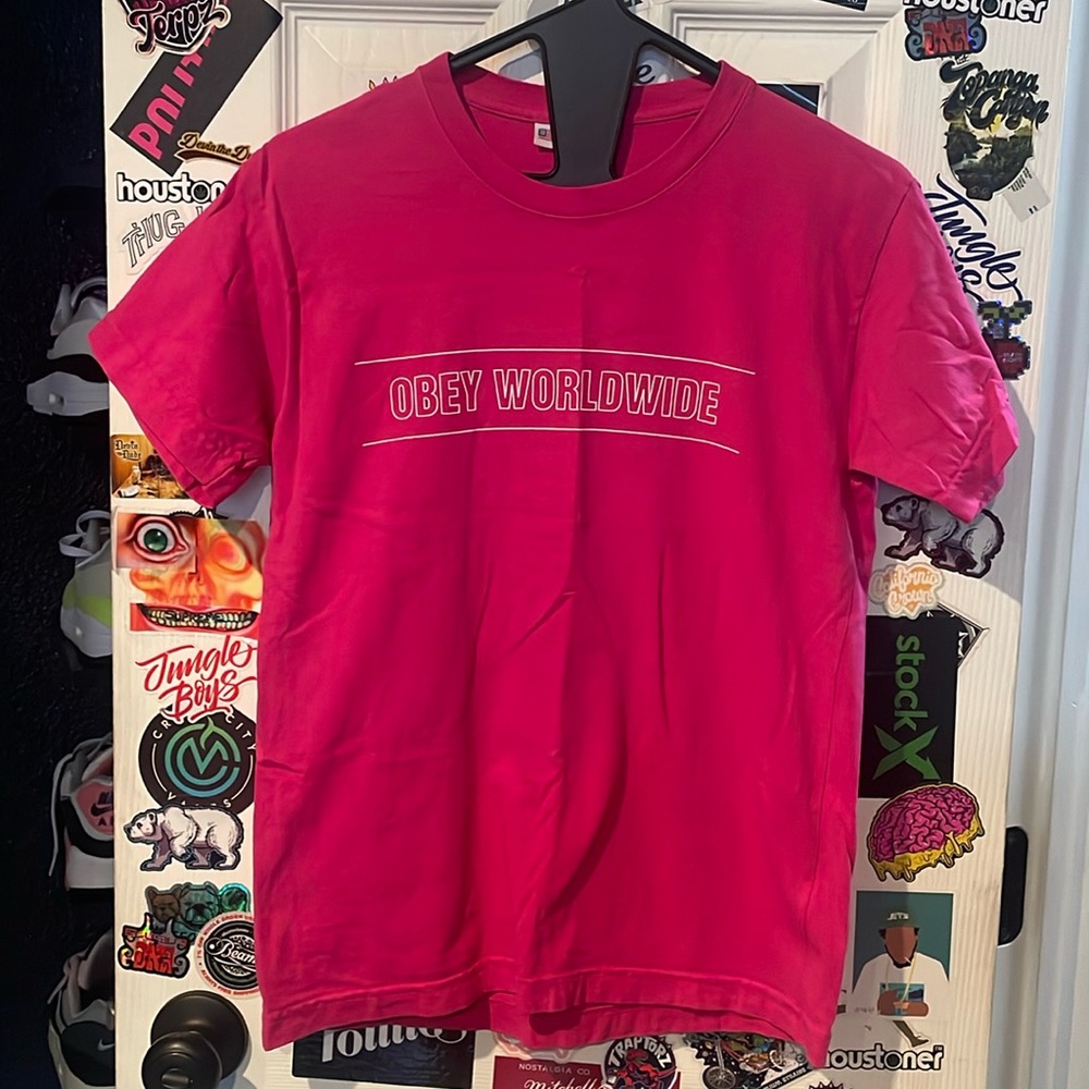 Hot pink Obey short sleeve shirt. Size XS.